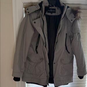 Light gray parka-style winter coat from Fleet Street